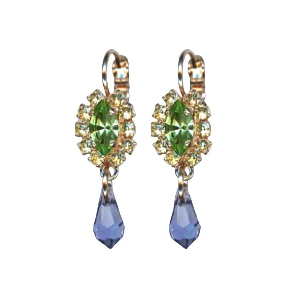 Mariana Earrings Dangling Navette Chrysolite, Jonquil & Tanzanite Austrian Crystals Fairyland Mystique Winter 2019 Coll.