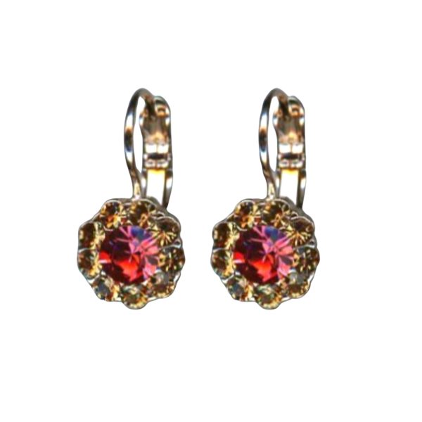 Earrings By Mariana Woman Floral Golden and Indian Pink Swarovski Crystals