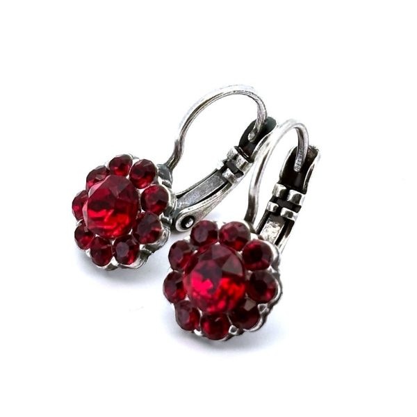 Earrings By Mariana Woman Floral Siam and Light Siam Swarovski Crystals
