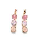 Mariana Earrings Triple Tier Rose Quartz Mineral & Pinks Austrian Crystals My Treasures Coll.