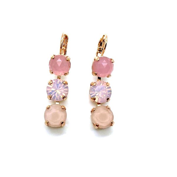 Mariana Earrings Triple Tier Rose Quartz Mineral & Pinks Austrian Crystals My Treasures Coll.