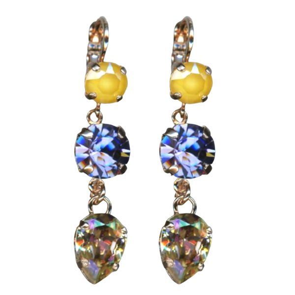 Mariana Earrings Triple Tier Yellow Opal, Tanzanite & AB Austrian Crystals Fairyland Mystique Winter 2019 Coll.