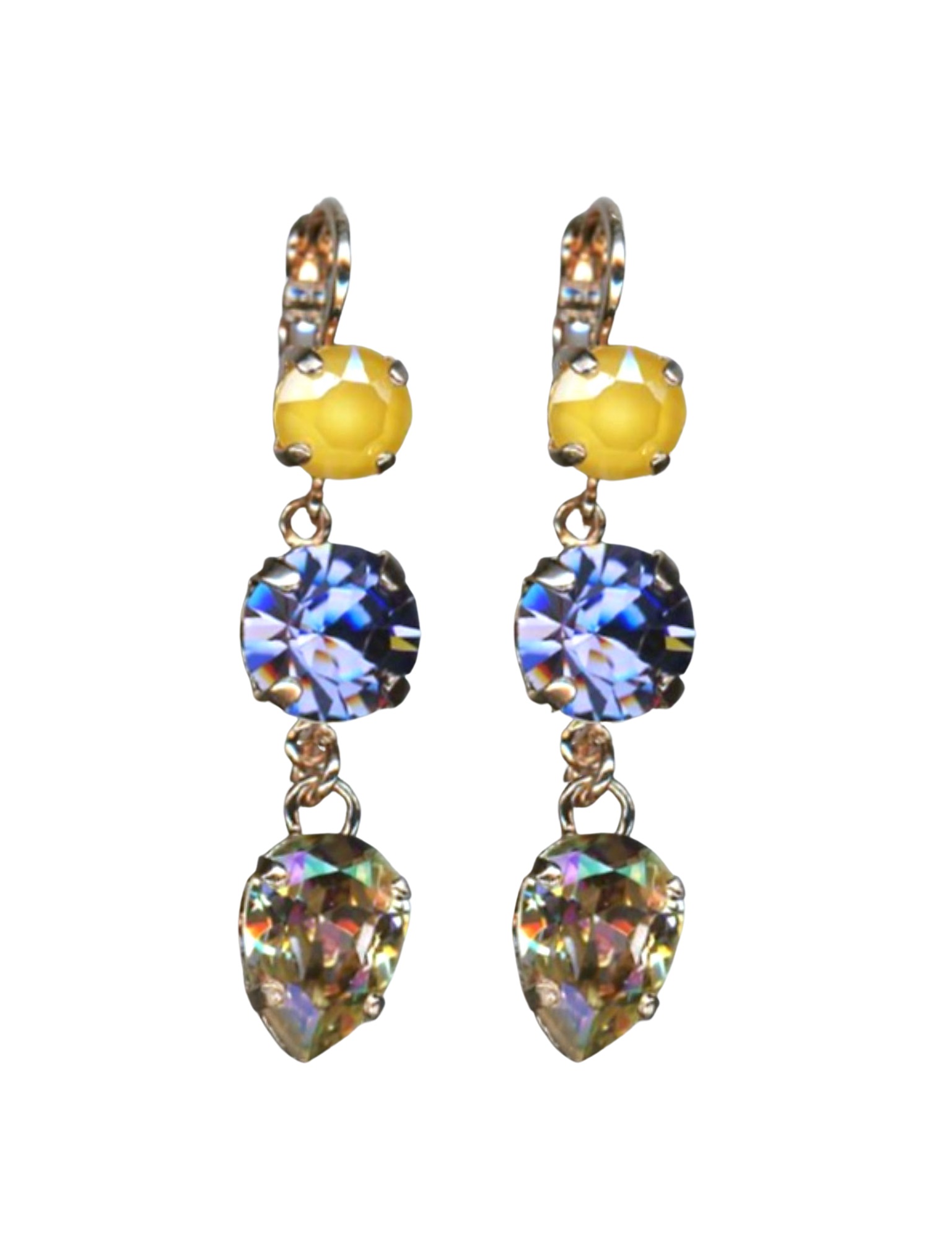 E-1440-3-1117-RG6 (1) Mariana Earrings Triple Tier Yellow Opal, Tanzanite & AB Austrian Crystals Fairyland Mystique Winter 2019 Coll. - Image 1