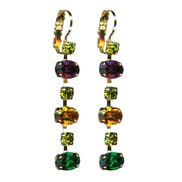 Mariana Earrings Multi Tier Olivine, Amethyst, Topaz & Tourmaline Austrian Crystals Holiday Lights Mystique Coll.