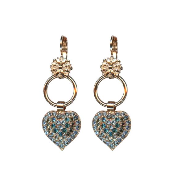 Mariana Earrings Floral Heart Dangling in Lt Turq & Aquamarine Austrian Crystals Nightfall Mystique Coll.