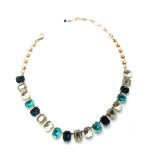 Necklace By Mariana Mystique Coll. Fashionable Blue And Black Diamonds Swarovski Crystals