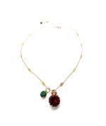Mariana Necklace Pendant Duo Rich Crimson Red, Green Opal & Amber Austrian Crystals Poppy East Meets West Coll. - Image 3