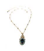 Mariana Necklace Pendant Finely Detailed Indicolite, Aquamarine & Clear Austrian Crystals Nightfall Mystique Coll.