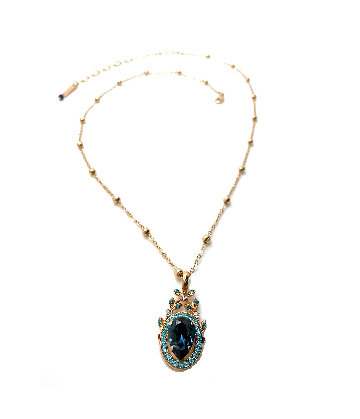N-52009-1114-RG (1) Mariana Necklace Pendant Finely Detailed Indicolite, Aquamarine & Clear Austrian Crystals Nightfall Mystique Coll. - Image 1