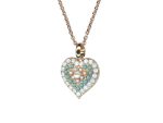 Mariana Necklace Pendant Heart Shaped Turq & White Shell Mineral w/ White Opal & Pearl Austrian Crystals New Moon Mystique Coll.