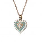 Mariana Necklace Pendant Heart Shaped Turq & White Shell Mineral w/ White Opal & Pearl Austrian Crystals New Moon Mystique Coll.