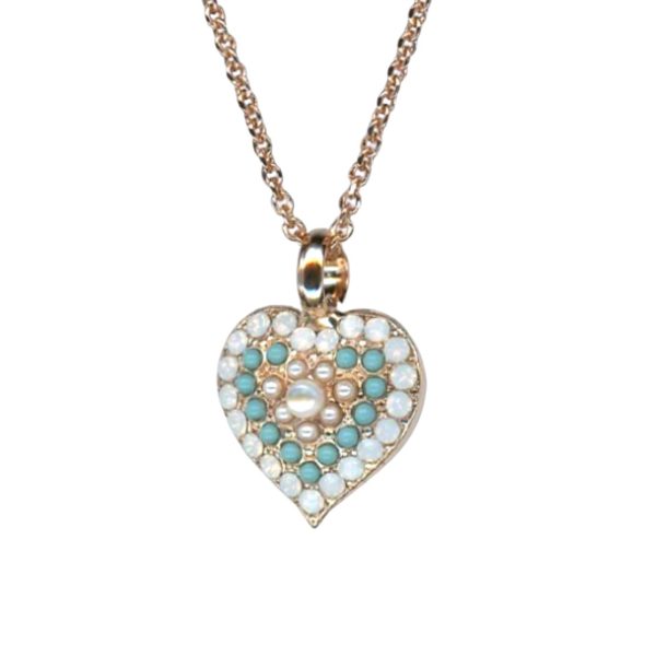 Mariana Necklace Pendant Heart Shaped Turq & White Shell Mineral w/ White Opal & Pearl Austrian Crystals New Moon Mystique Coll.