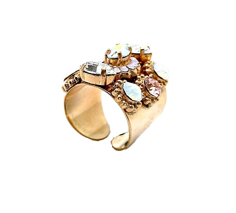 R-7503-1112-RG (1) Mariana Ring Stunning Clear, AB, Pinks & Opals Austrian Crystals Snowflake Winter Wonderland Coll. - Image 1