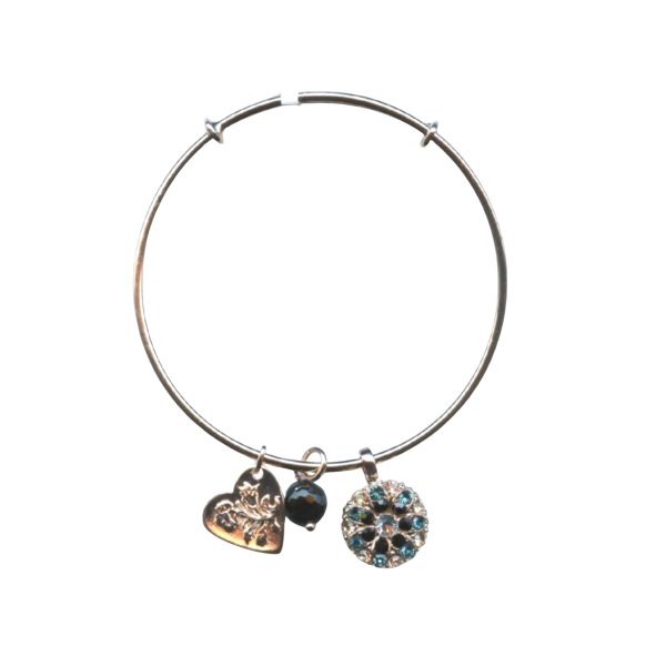 Mariana Bracelet Sleek Heart Floral Quartz Mineral, Jet & Aquamarine Austrian Crystals Winter 2019 Coll.