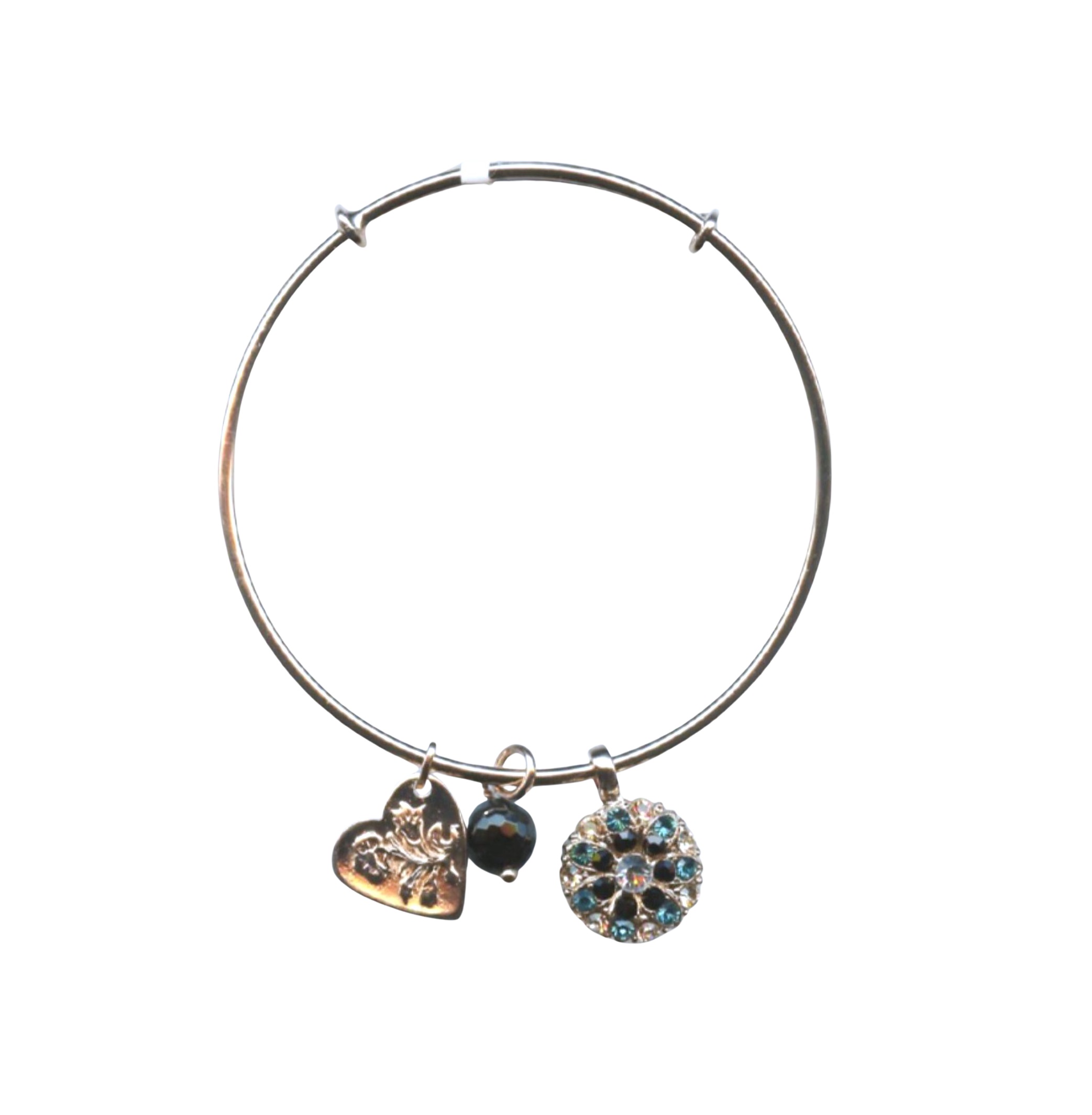 B-4612M-125-RG (1) Mariana Bracelet Sleek Heart Floral Quartz Mineral, Jet & Aquamarine Austrian Crystals Winter 2019 Coll. - Image 1