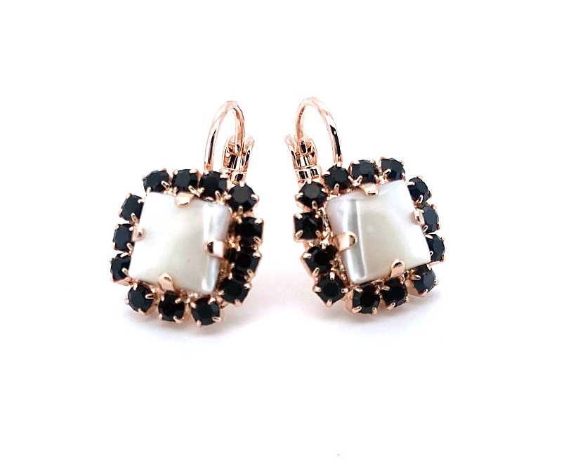E-1002-3-M87280-RG6 (3) Earrings By Mariana Woman Timeless Shell Mineral and Jet Swarovski Crystals - Image 1
