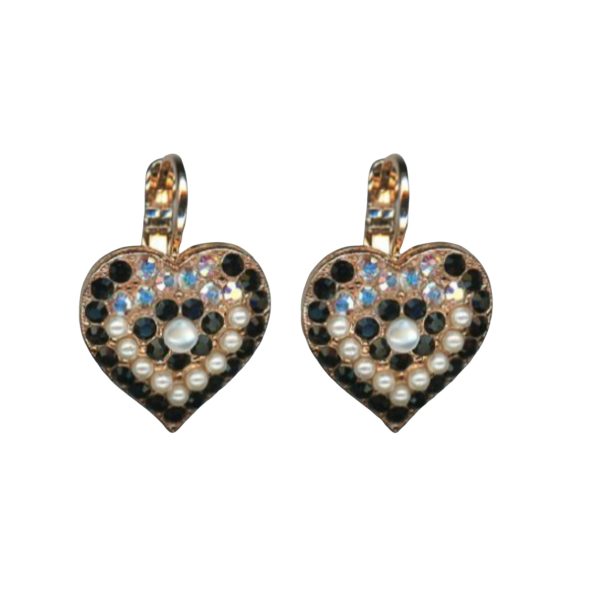 Mariana Earrings Heart Shaped in Pearl Mineral, Jet & AB Austrian Crystals Eclipse Mystique Winter 2019 Coll.
