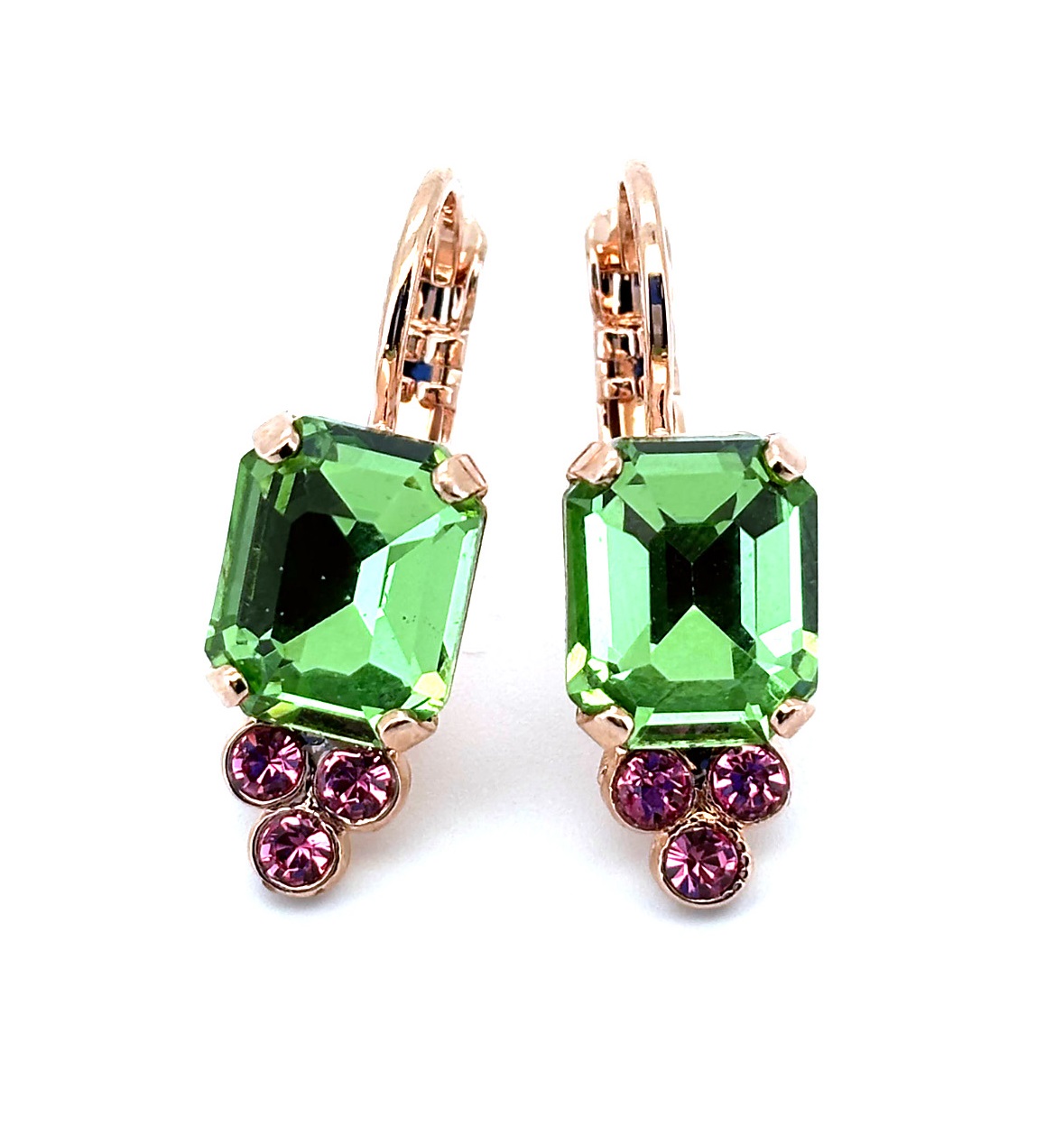 E-1009-142-RG6 (4) Earrings By Mariana Woman Classy Peridot and Rose Swarovski Crystals - Image 1