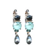 Mariana Earrings Triple Tier Jet, Pacific Opal, Aquamarine & Clear Austrian Crystals Winter 2019 Coll. - Image 2