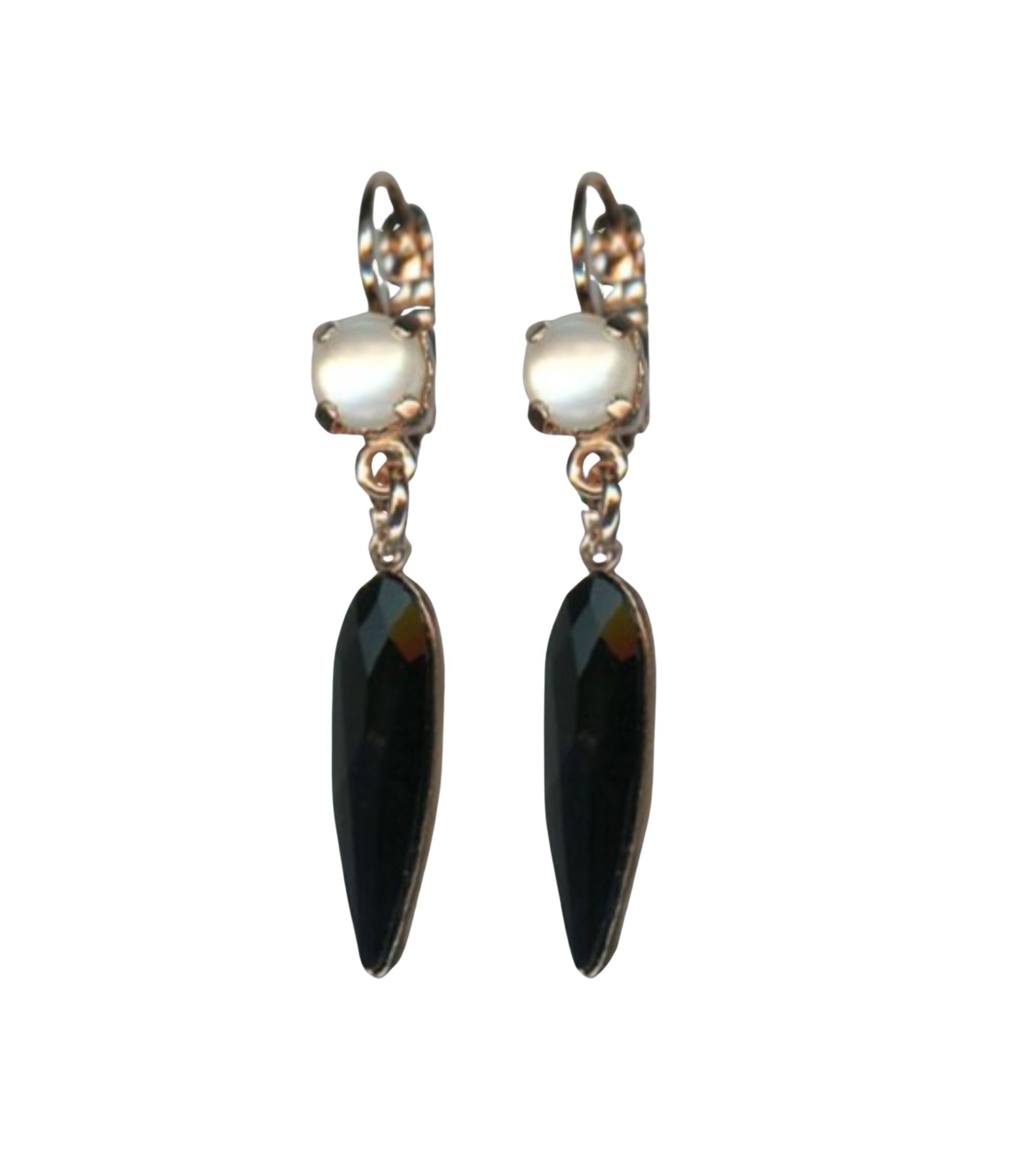 E-1030-20-M87280-RG6 (1) Mariana Earrings Exquisite White Shell Mineral & Jet Austrian Crystals Eclipse Mystique Winter 2019 Coll. - Image 1