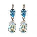 Mariana Earrings Dangling Pear Shaped Moonlight & Aquamarine Austrian Crystals Winter 2019 Coll.