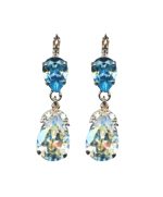 Mariana Earrings Dangling Pear Shaped Moonlight & Aquamarine Austrian Crystals Winter 2019 Coll.