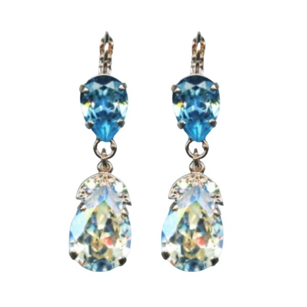Mariana Earrings Dangling Pear Shaped Moonlight & Aquamarine Austrian Crystals Winter 2019 Coll.