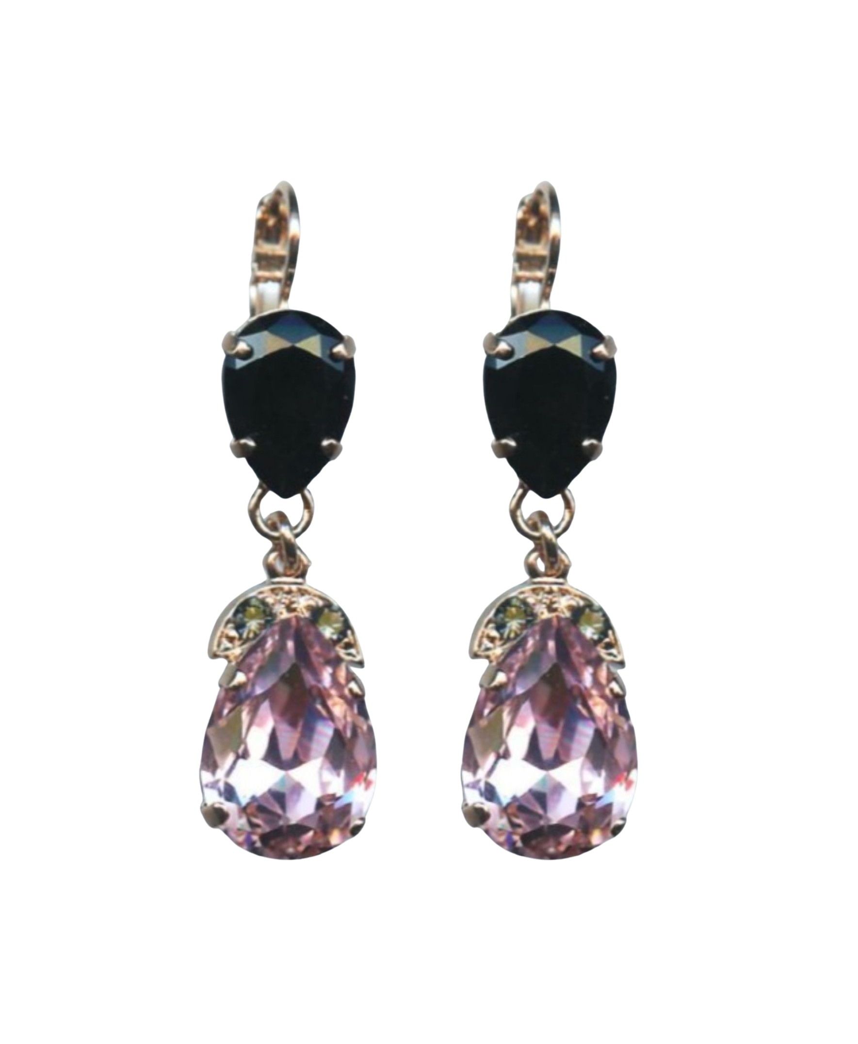 E-1032-4-143-RG6 (1) Mariana Earrings Elegant Pear Dangling Jet, Lt Rose & Black Diamond Austrian Crystals Winter 2019 Coll. - Image 1