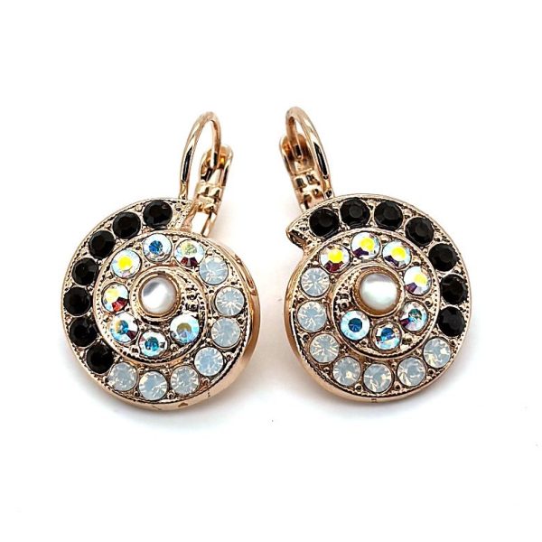 Earrings By Mariana Woman White Shell Mineral and Jet Swarovski Crystals
