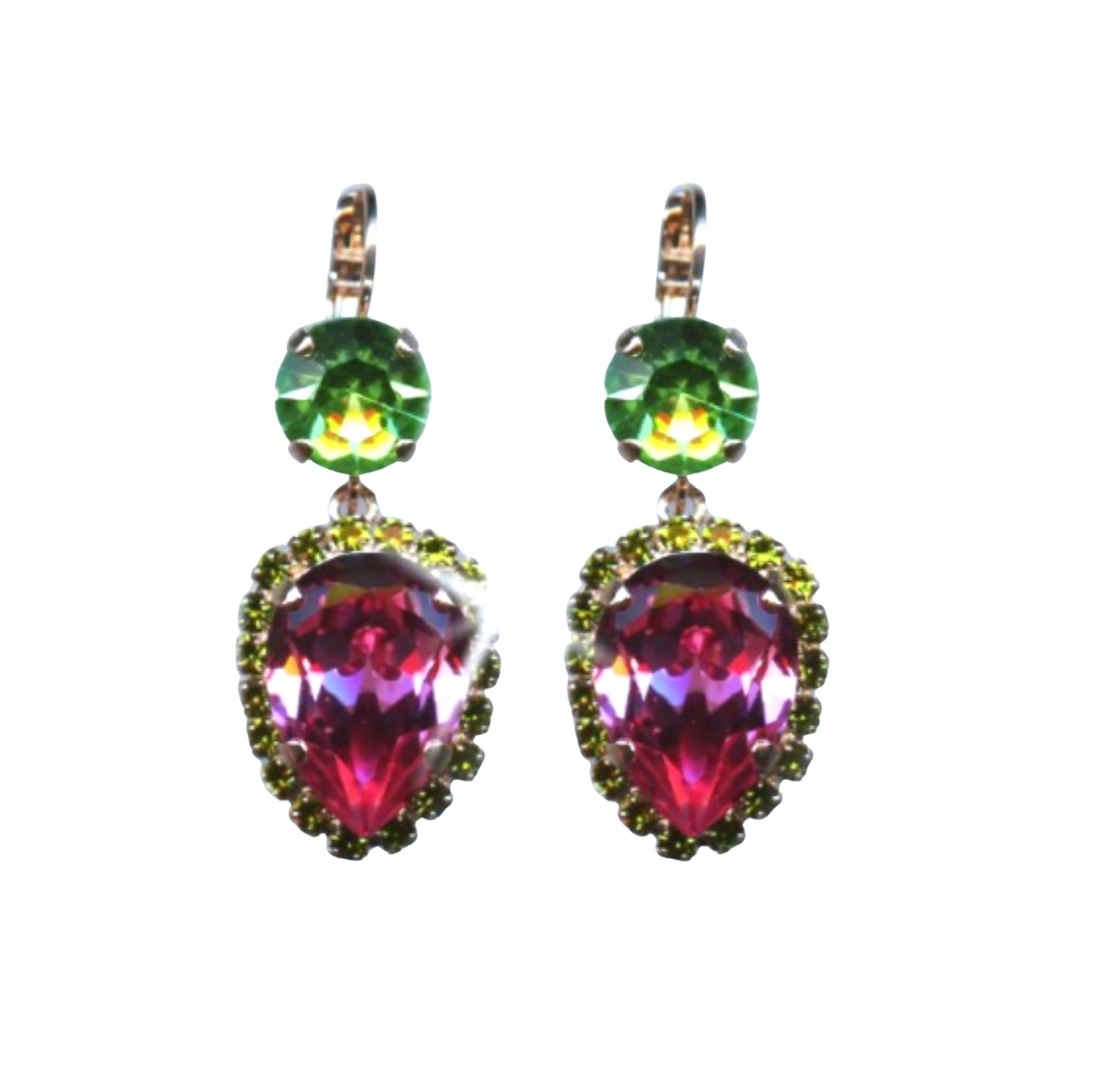E-1098-9-142-RG (1) Mariana Earrings Sophisticated Fuchsia & Olivine Austrian Crystals Winter 2019 Coll. - Image 1