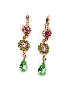Mariana Earrings Winter 2019 Coll. Dangling Floral Pinks & Greens Austrian Crystals
