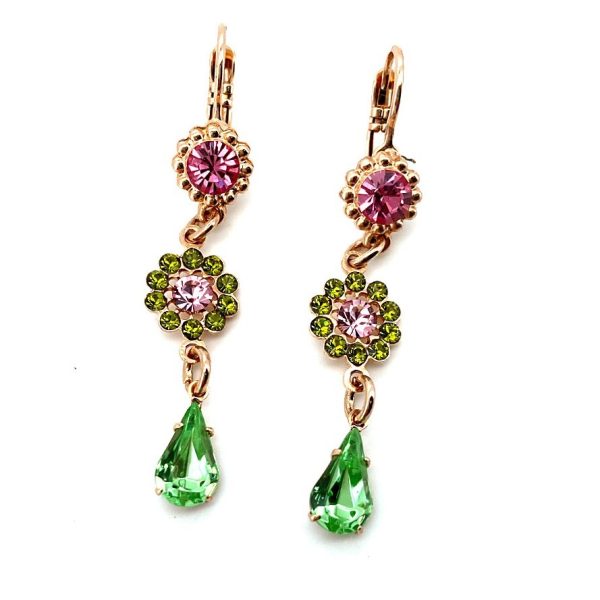Mariana Earrings Winter 2019 Coll. Dangling Floral Pinks & Greens Austrian Crystals