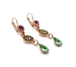 Mariana Earrings Winter 2019 Coll. Dangling Floral Pinks & Greens Austrian Crystals - Image 2