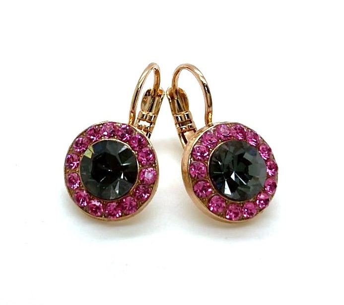 E-1129-143-RG6 (2) Earrings By Mariana Woman Gorgeous Black Diamond and Rose Swarovski Crystals - Image 1