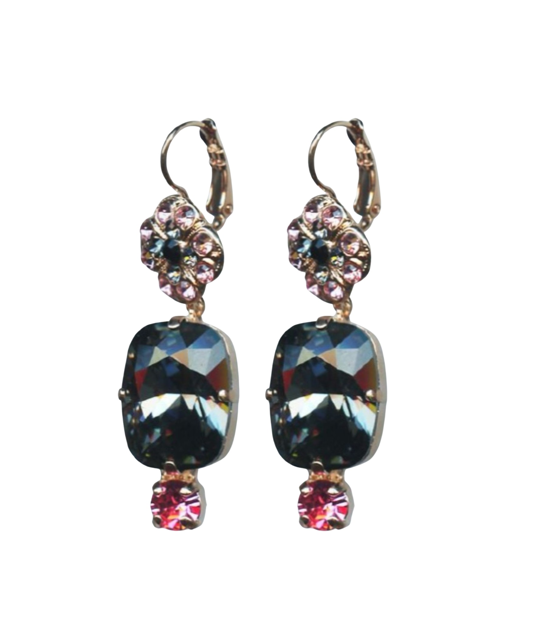 E-1145-4-143-RG6 (1) Mariana Earrings Finely Detailed Blacks & Pinks Austrian Crystals Winter 2019 Coll. - Image 1