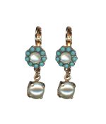 Mariana Earrings Dangling Floral Turquoise Mineral & Cream Pearl Austrian Crystals New Moon Mystique Winter 2019 Coll.