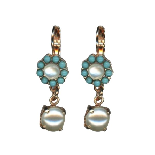 Mariana Earrings Dangling Floral Turquoise Mineral & Cream Pearl Austrian Crystals New Moon Mystique Winter 2019 Coll.