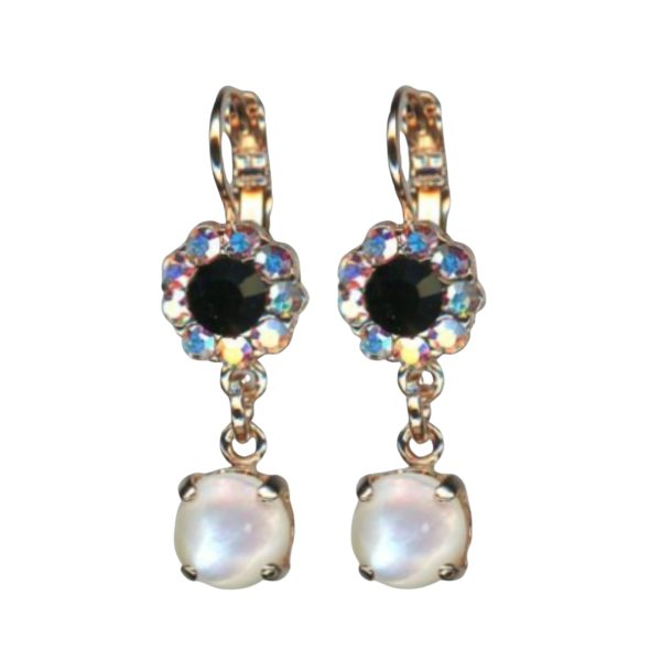 Mariana Earrings Glitzy Floral White Shell Mineral, Jet & AB Austrian Crystals Eclipse Mystique Winter 2019 Coll.