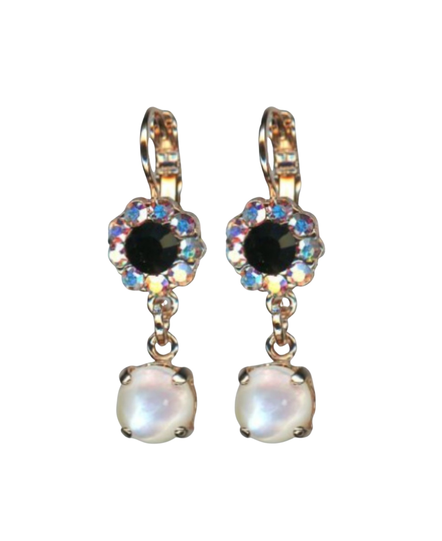E-1153-M87280-RG6 (1) Mariana Earrings Glitzy Floral White Shell Mineral, Jet & AB Austrian Crystals Eclipse Mystique Winter 2019 Coll. - Image 1