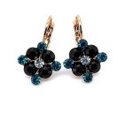 Earrings By Mariana Woman Flower Shape Jet and Aquamarine Swarovski Crystals