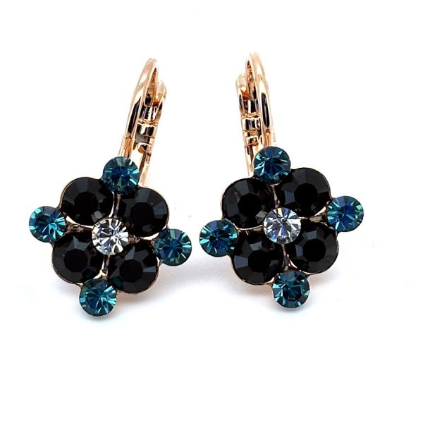 Earrings By Mariana Woman Flower Shape Jet and Aquamarine Swarovski Crystals