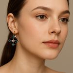 Earrings By Mariana Woman Flower Shape Jet and Aquamarine Swarovski Crystals - Image 3