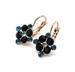 Earrings By Mariana Woman Flower Shape Jet and Aquamarine Swarovski Crystals - Image 2