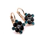 Earrings By Mariana Woman Flower Shape Jet and Aquamarine Swarovski Crystals - Image 4
