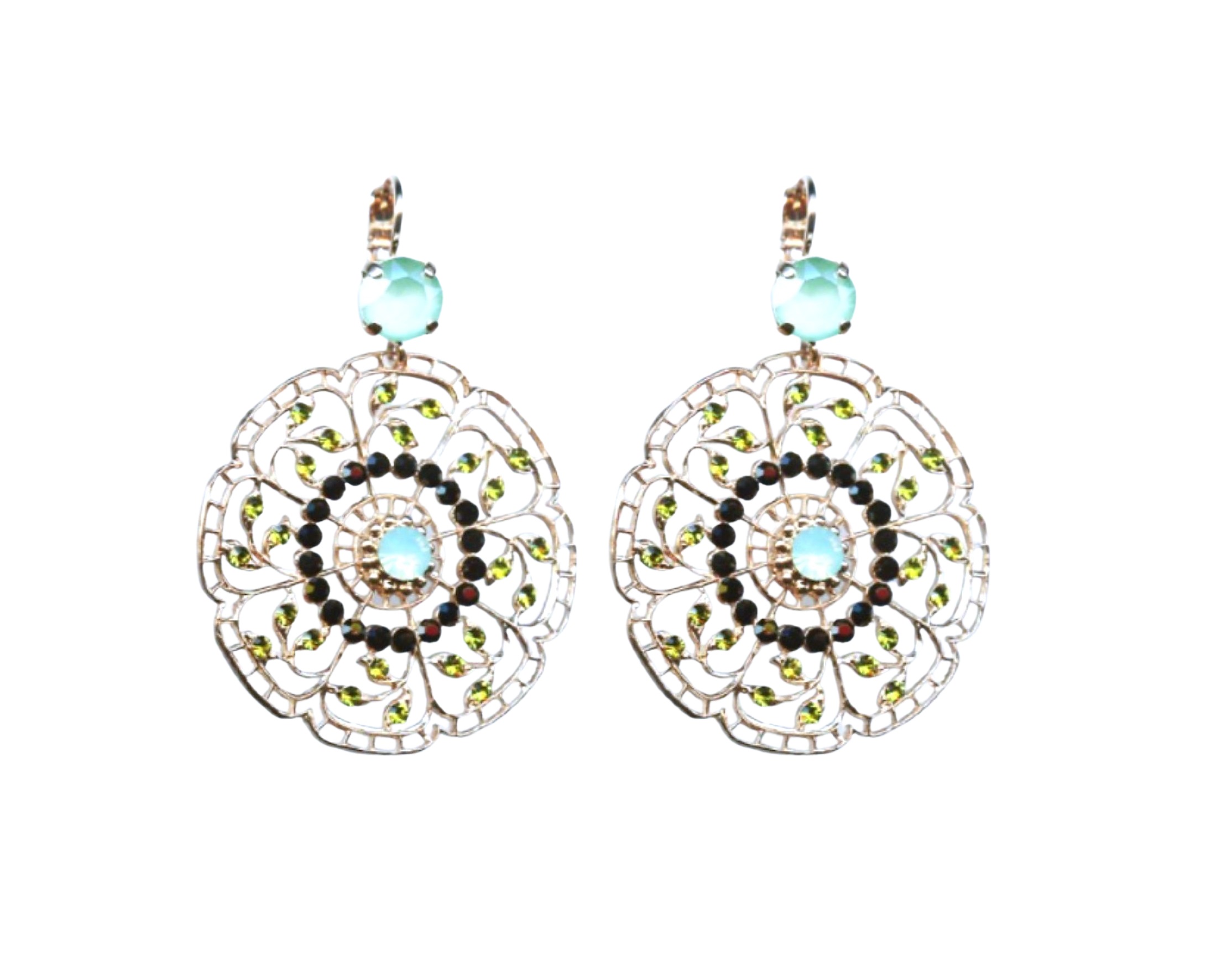 E-1210-125-RG6 (1) Mariana Earrings Boho Chic Greens & Jet Austrian Crystals Winter 2019 Coll. - Image 1