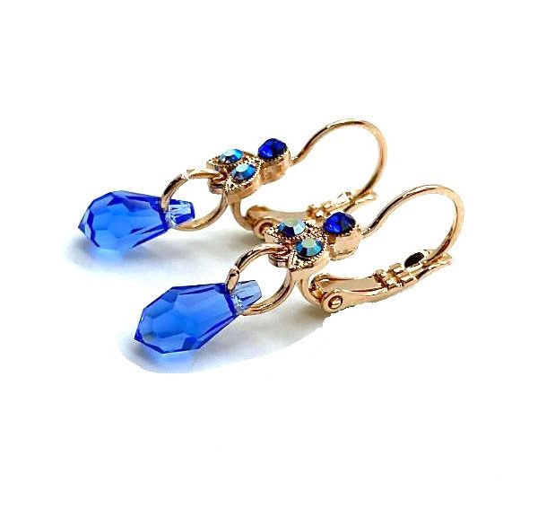 Mariana Earrings Drop Sapphire Blue &  Blue AB Austrian Crystals My Treasures Coll.