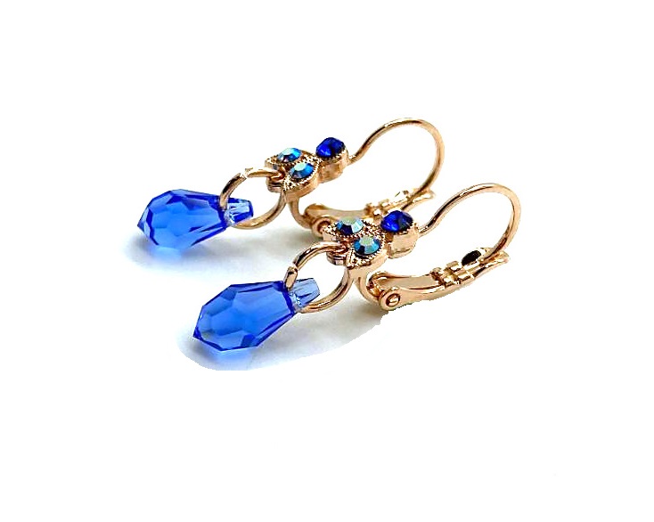 E-1217-206-RG6 (2) Mariana Earrings Drop Sapphire Blue & Blue AB Austrian Crystals My Treasures Coll. - Image 1