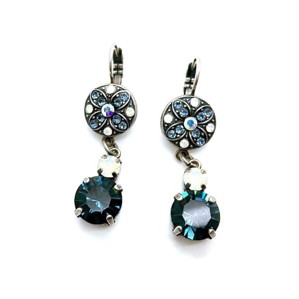 Earrings By Mariana Caribbean Life Coll. Floral Montana Blue, AB & White Opal Swarovski Crystals