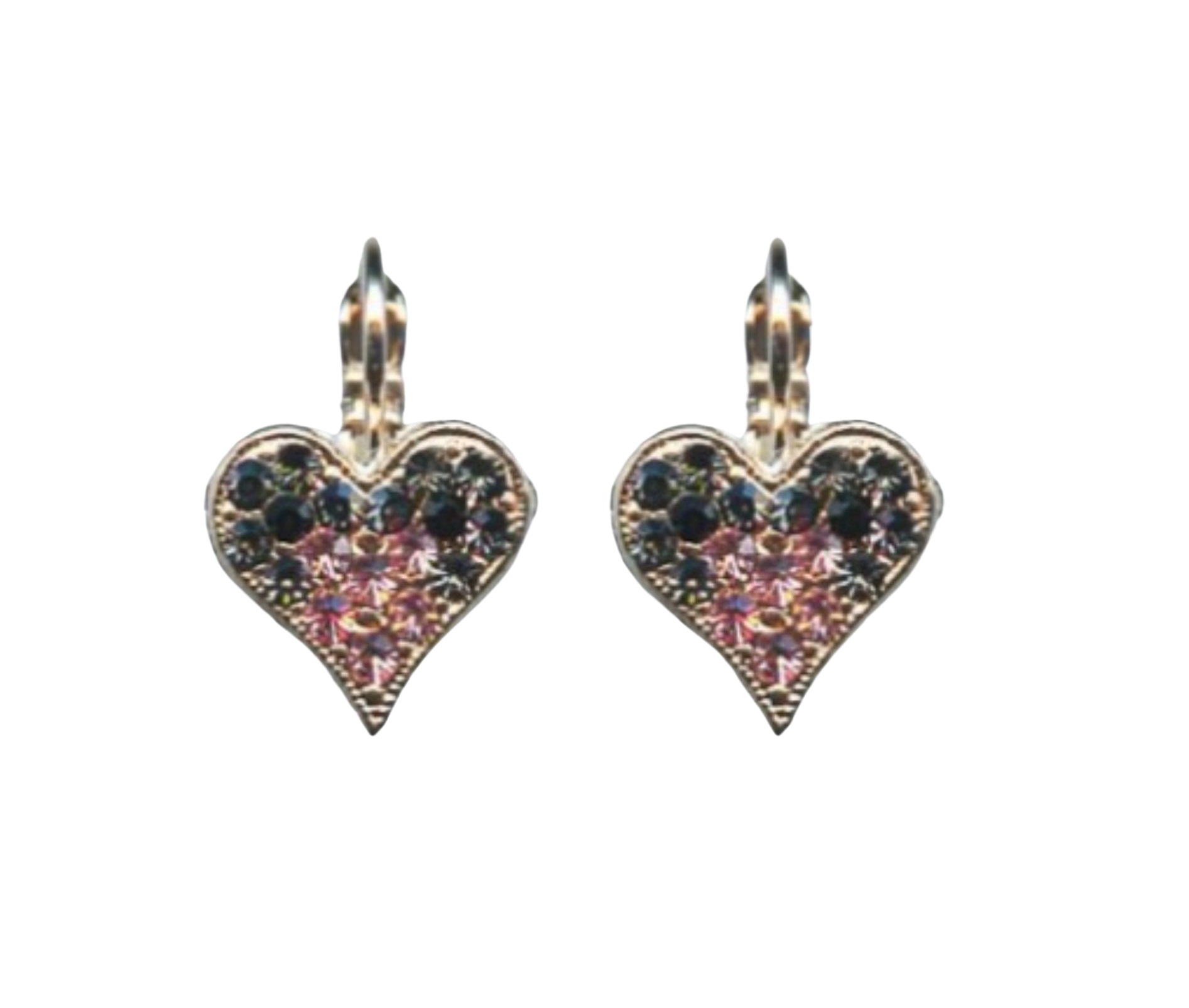 E-1322-143-RG6 (1) Mariana Earrings Heart Shaped in Black Diamond & Lt Rose Austrian Crystals Winter 2019 Coll. - Image 1