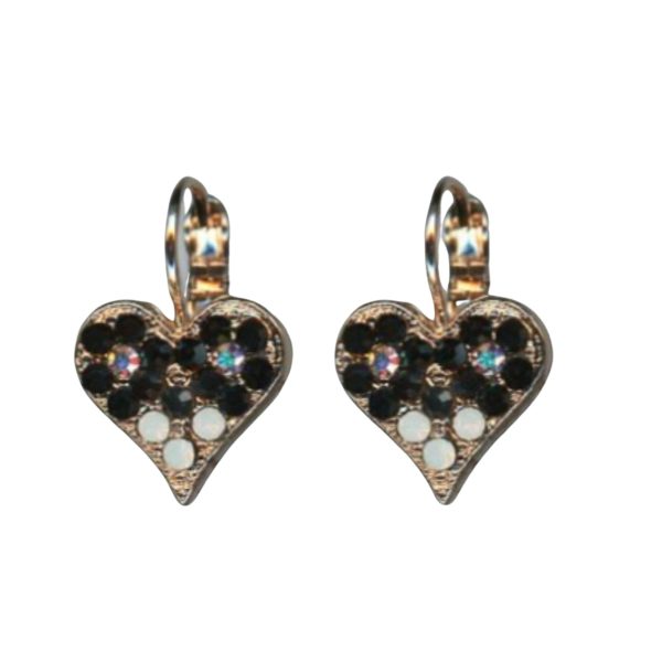 Earrings By Mariana Woman Fab Heart Jet and White Opal Swarovski Crystals